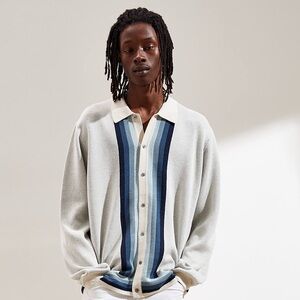 Urban Outfitters Black and Gray Cardigan Polo Button Sweater